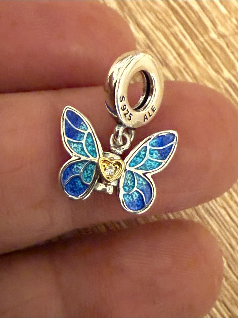 Pandora Blue Enamel Butterfly Charm with Gold Heart - Picture 3 of 6